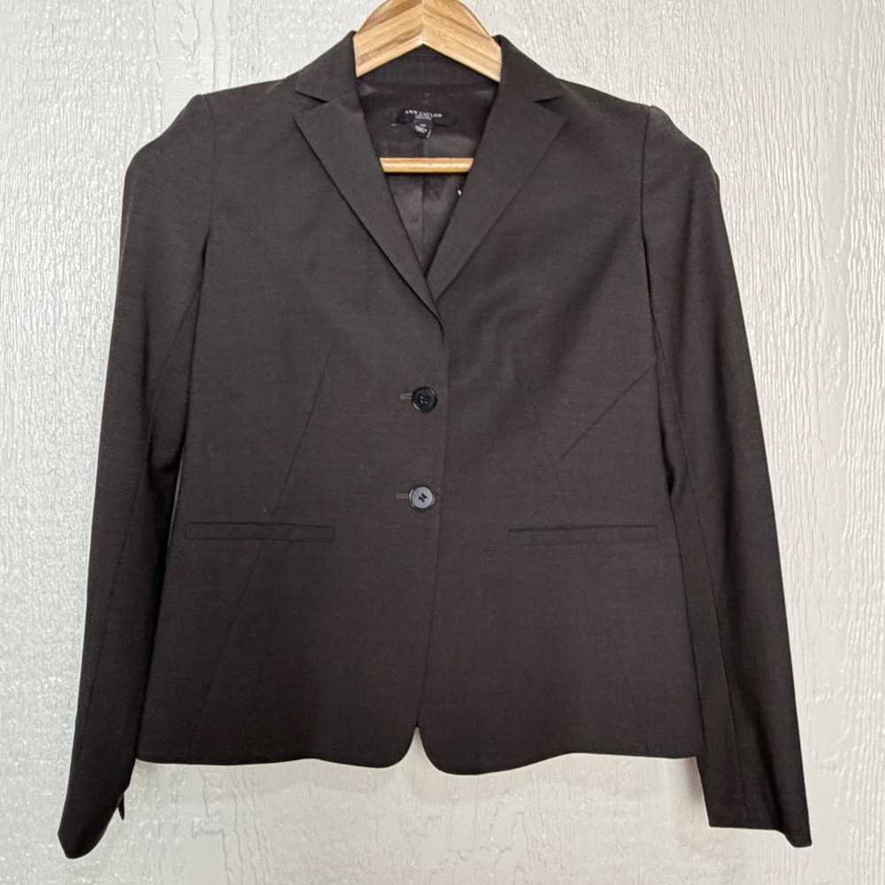 Ann Taylor Classic Petite Virgin Wool Blend Blazer Jacket Charcoal Gray 0P
